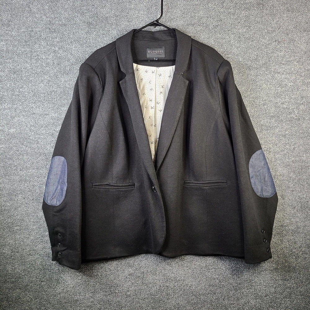 Eloquii Blazer Women's 28 Black Blue Elbow Patch One Button. Reposhing